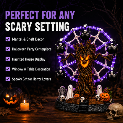 🔥Lighted Halloween Ferris Wheel Resin Decoration with Haunted Tree and Ghosts 👻