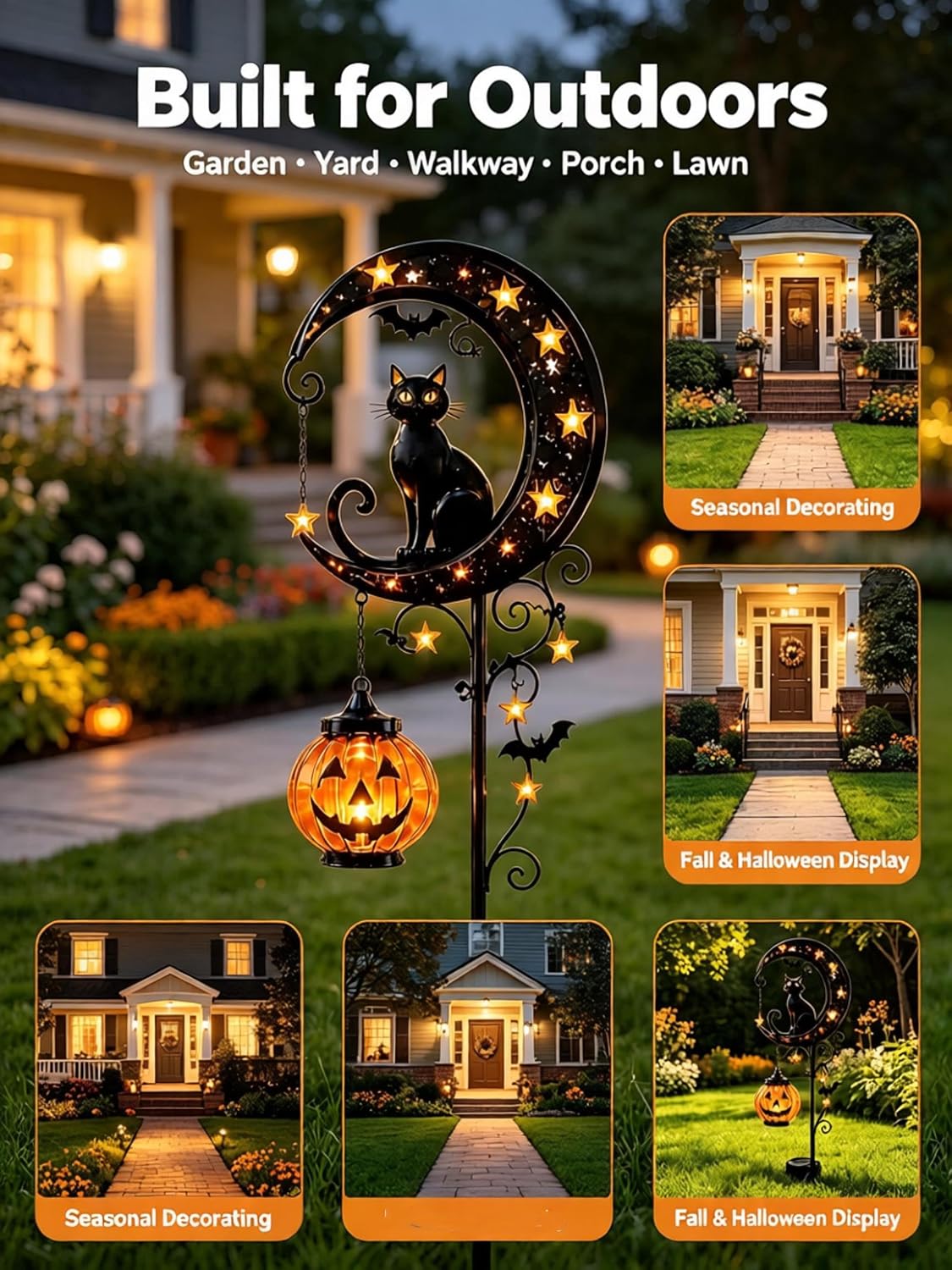 🎖️Solar Halloween Black Cat & Pumpkin Moon Garden Stake Light
