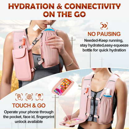 🎖️Lightweight 500ml Waterproof Phone Pocket Adjustable No-Bounce Straps Running Hydration Vest Trail Outdoor Bags for Hiking