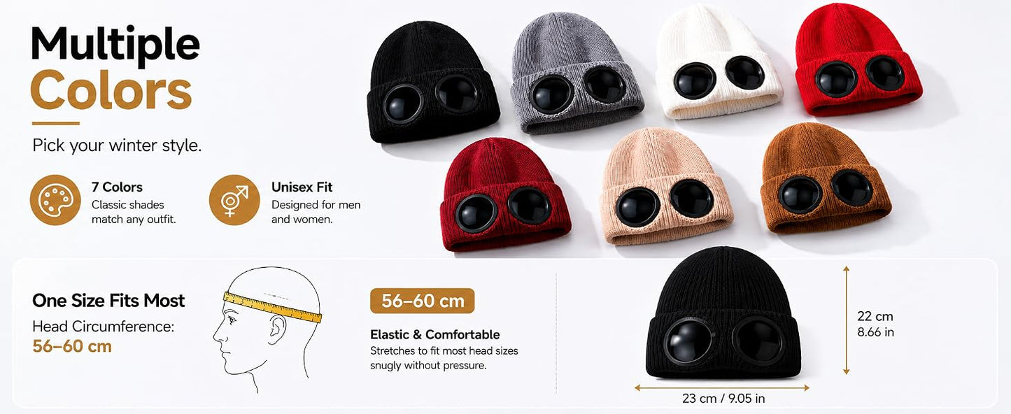 🎖️MansWill Winter Beanie Hat with Removable Goggles for Men & Women