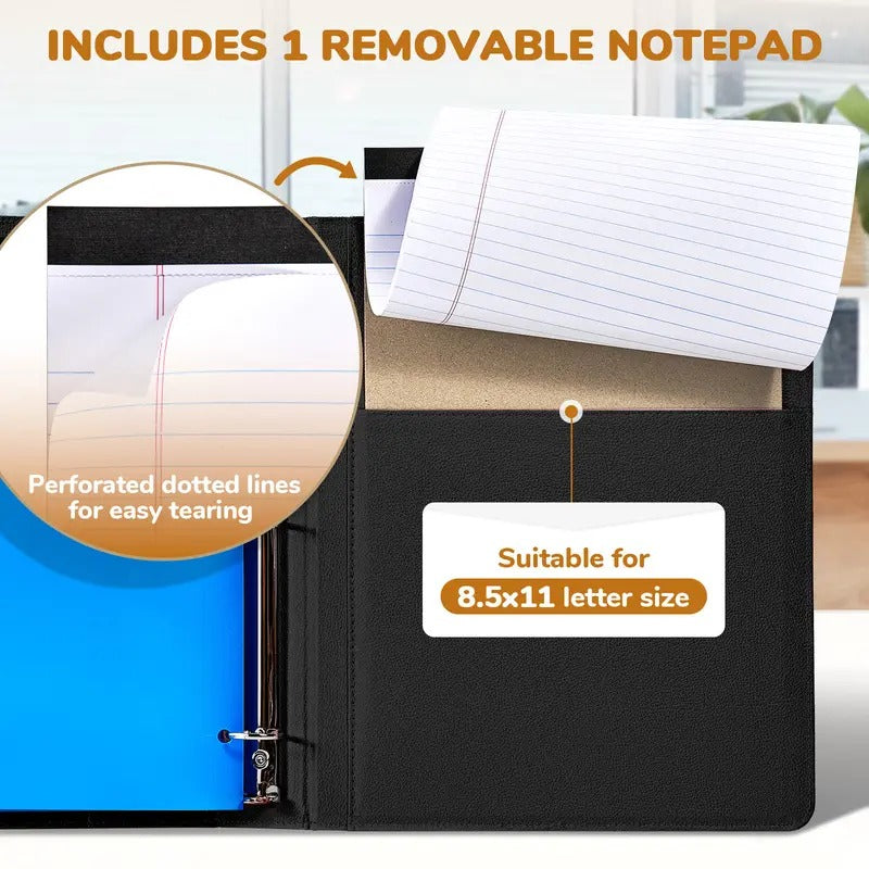 🎖️PU Leather 3-Ring Binder Clipboard with Storage & Magnetic Clip