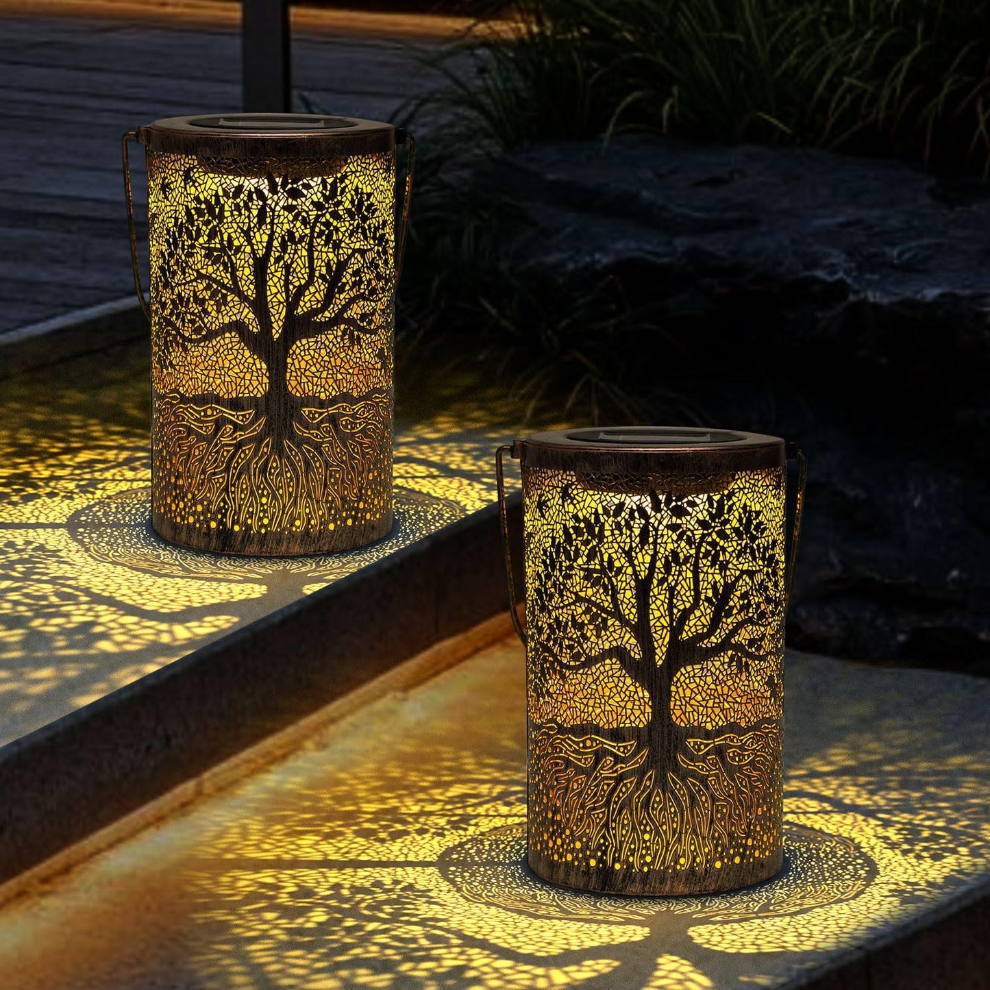 🎖️Solar Lantern Outdoor, Tree of Life Metal Hanging Light Waterproof