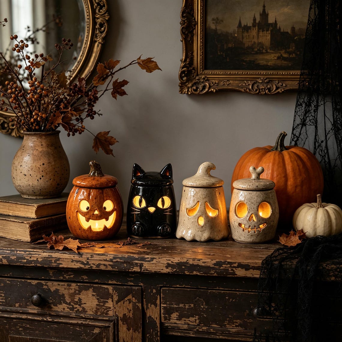 🎖️Monster Tea Light Holder, Handmade Ceramic Halloween Candle Holder