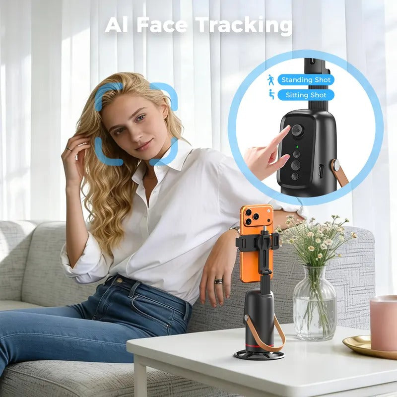 🎖️Auto Face Tracking Phone Holder with Gesture Control, 360° Auto Rotating