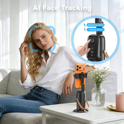 🎖️Auto Face Tracking Phone Holder with Gesture Control, 360° Auto Rotating