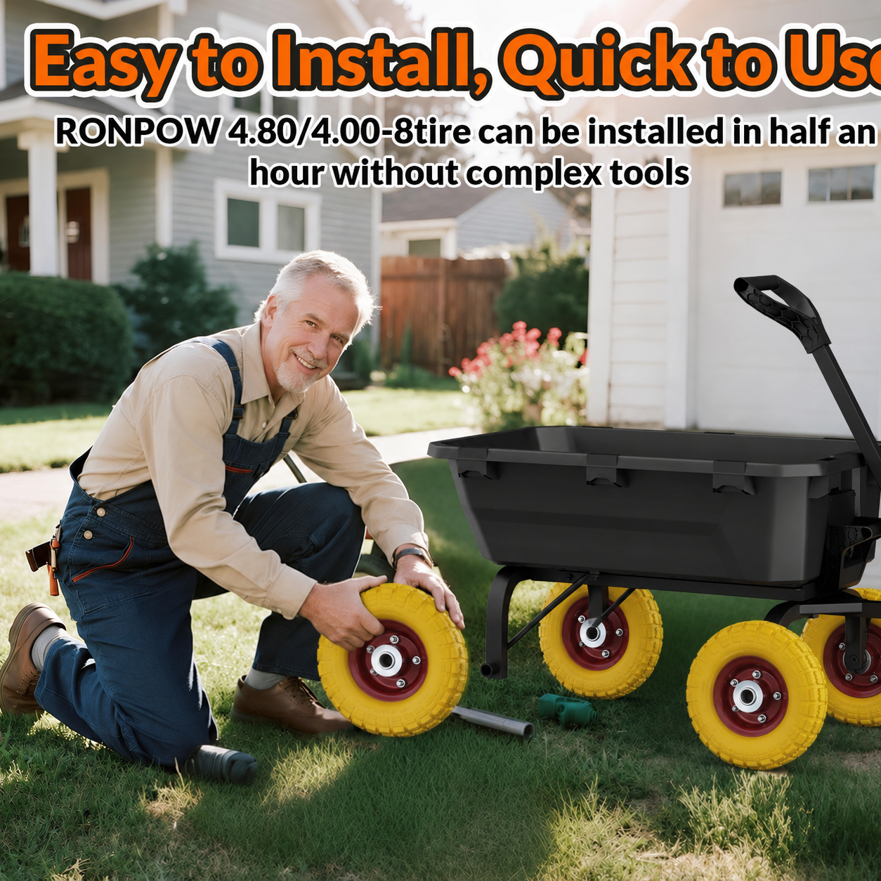 🔥Flat Free Wheelbarrow Tire and Wheel, 16" Puncture Proof