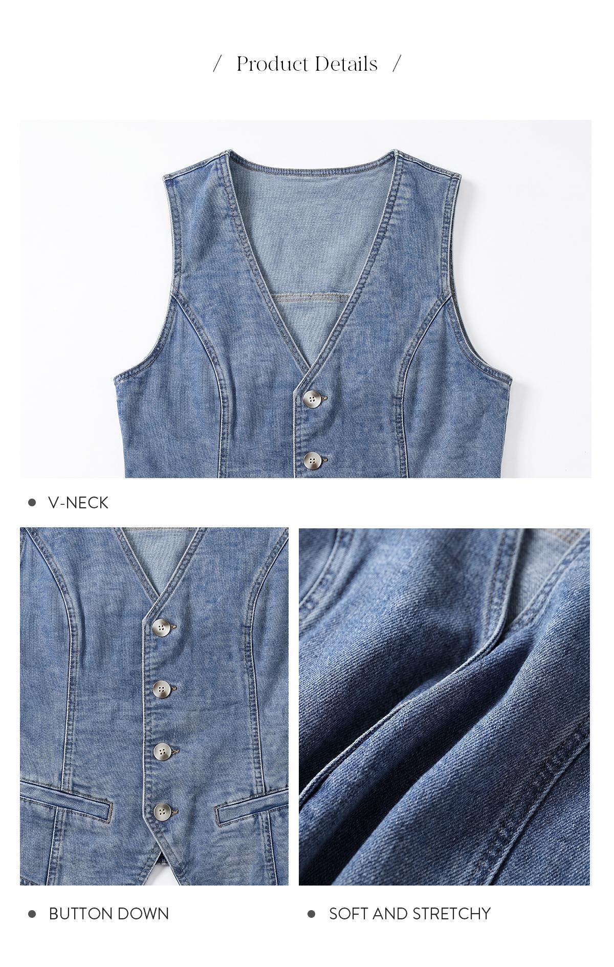🎖️Fashion Women's Stretchy Denim Slim Fit Vest V-Neck Sleeveless