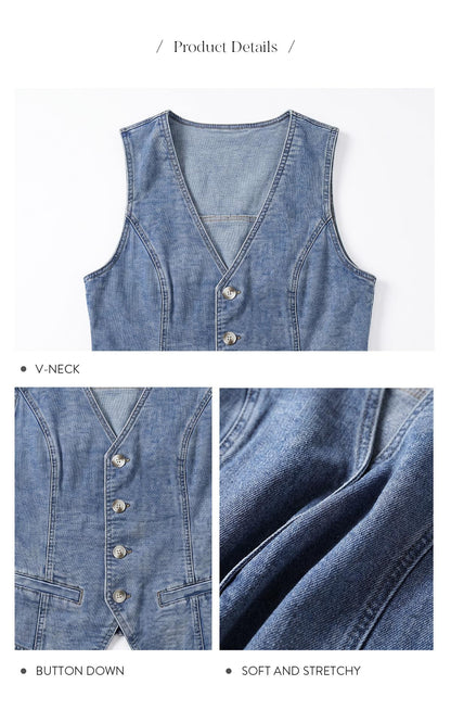 🎖️Fashion Women's Stretchy Denim Slim Fit Vest V-Neck Sleeveless