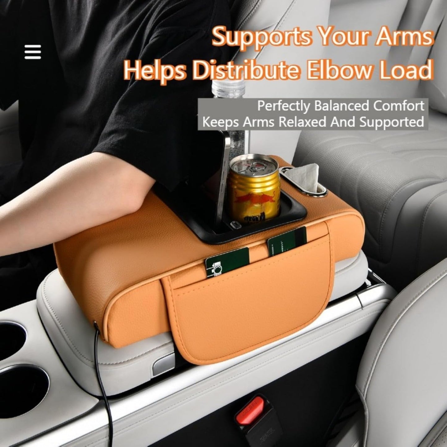 🎖️Car Armrest Pad with LED Starry Sky Light, Dual Type-C Charging Ports