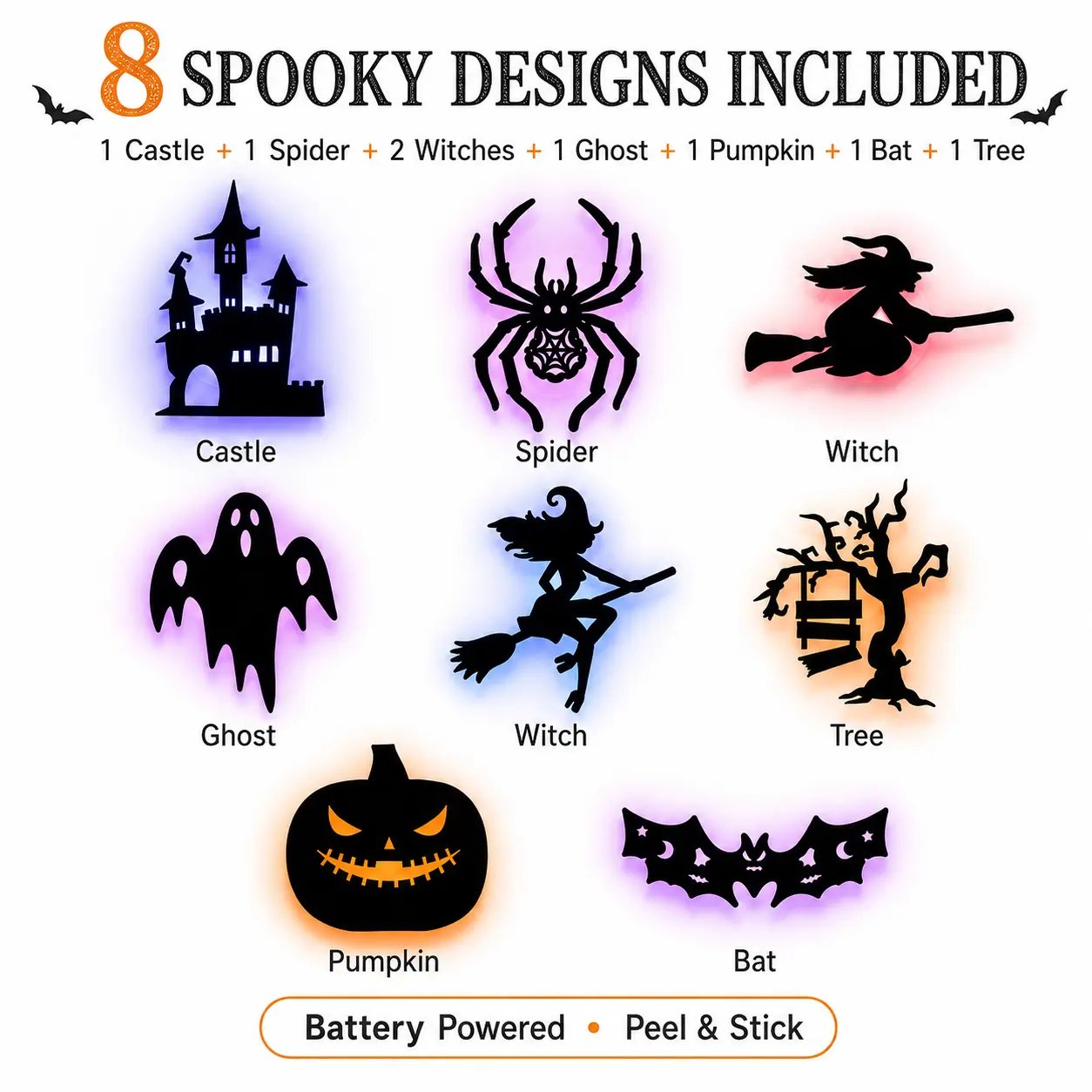 🔥30 PCS Halloween LED Silhouette Wall Light Stickers