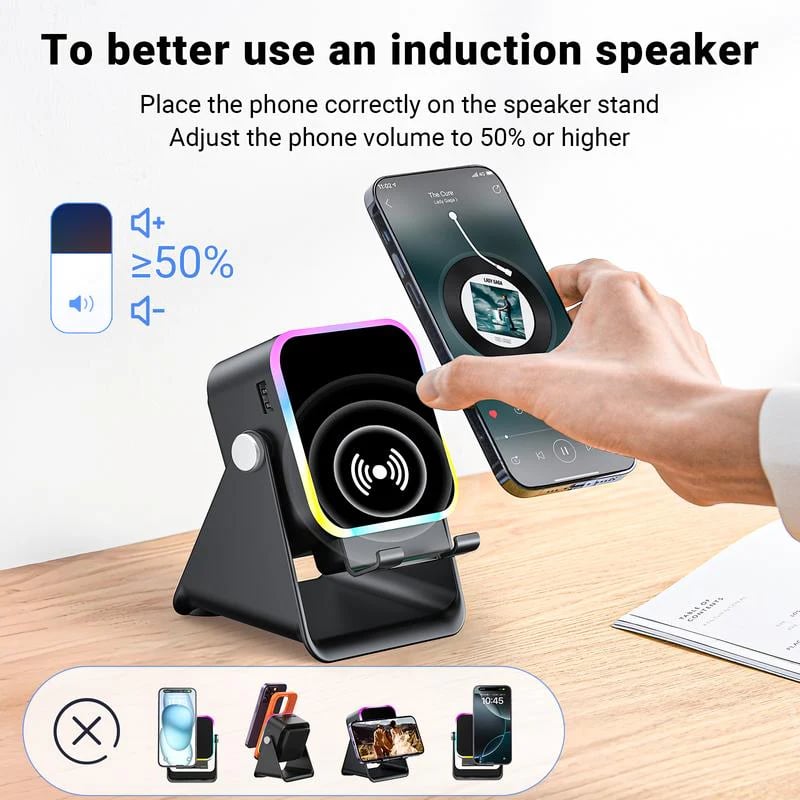 ✨Wireless Induction Audio Speaker Stand, 5-in-1 Cellphone Holder
