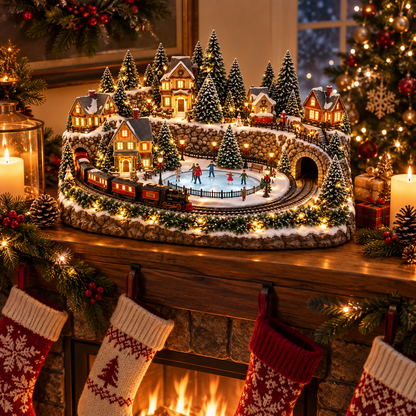 ❤️Animated Christmas Train & Ice Rink Village with Lights & Music