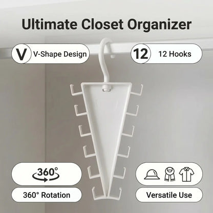 ✨Buy More Save More✨V-Shaped 12-Hook Closet Organizer – 360° Rotation, Space-Saving
