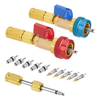 🔥1 Set (Red+Blue+ 5PCS R134A Valve Cores+5PCS 5V1 Valve Cores+ 1PC Valve Rod)