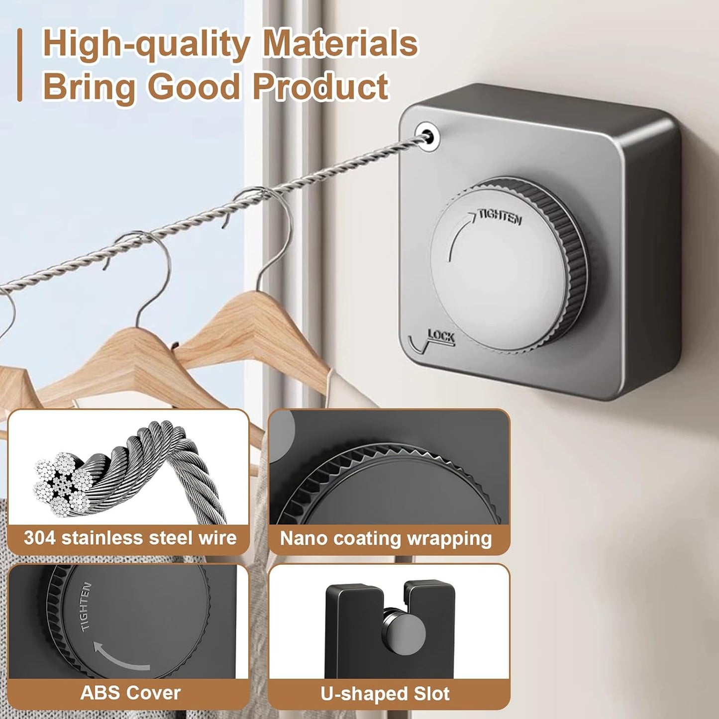 🔥Wall Mount Invisible Stainless Steel Washing Line with Slow Retraction Design🏠