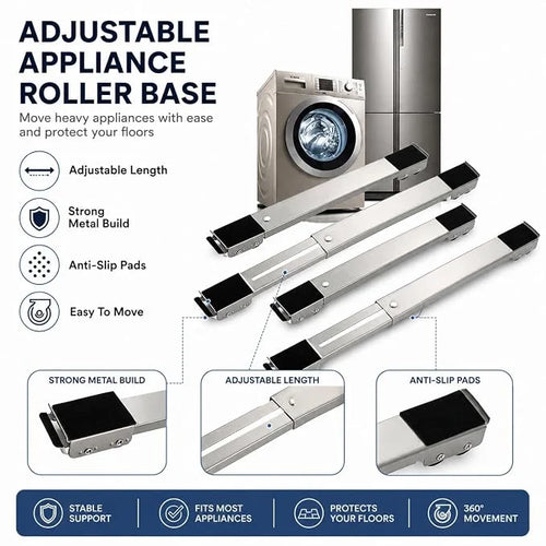 🎁2-Pack Heavy-Duty Adjustable Appliance Dolly Bases with 360° Wheels