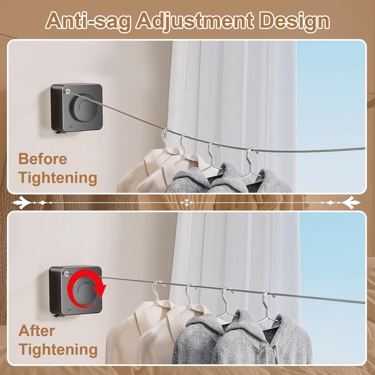 🔥Wall Mount Invisible Stainless Steel Washing Line with Slow Retraction Design🏠