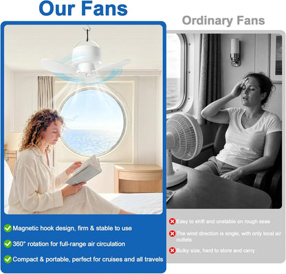 ✨Magnetic Ceiling Fan for Cruise, Small USB Rechargeable Portable Travel Fan with Ultra-Quiet Motor & LED Light