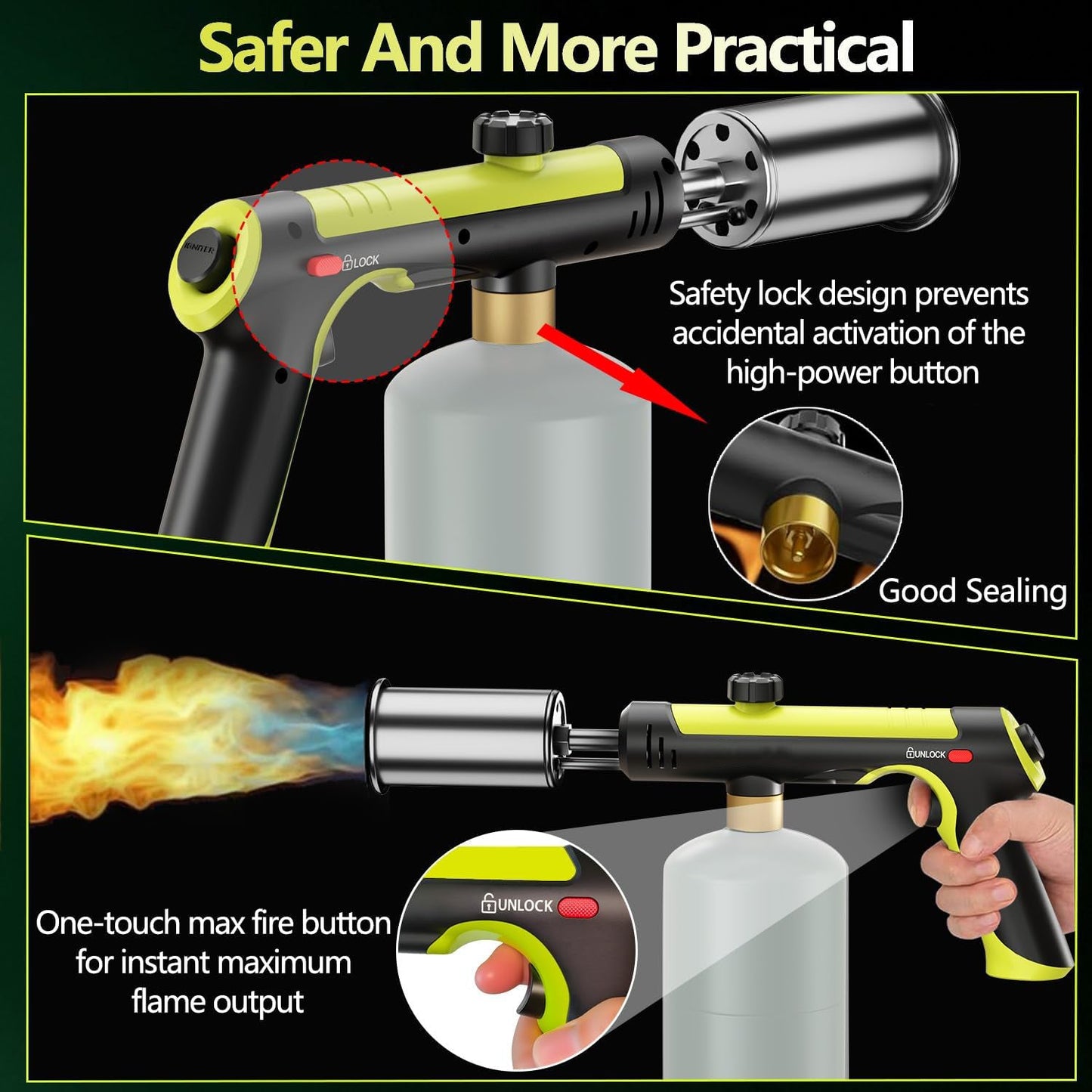 ✨Propane Torch – 1800°C Max Flame, One‑Button Ignition, Adjustable Heat, UL147 Safety Lock