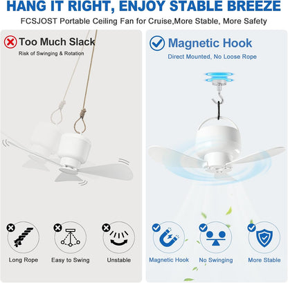 ✨Magnetic Ceiling Fan for Cruise, Small USB Rechargeable Portable Travel Fan with Ultra-Quiet Motor & LED Light