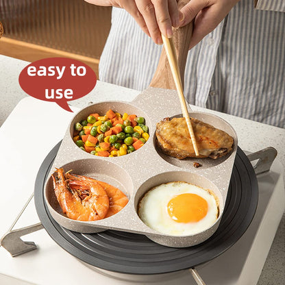 🔥Multifunctional 4 Holes Skillet With Handle Wooden Handle🍳
