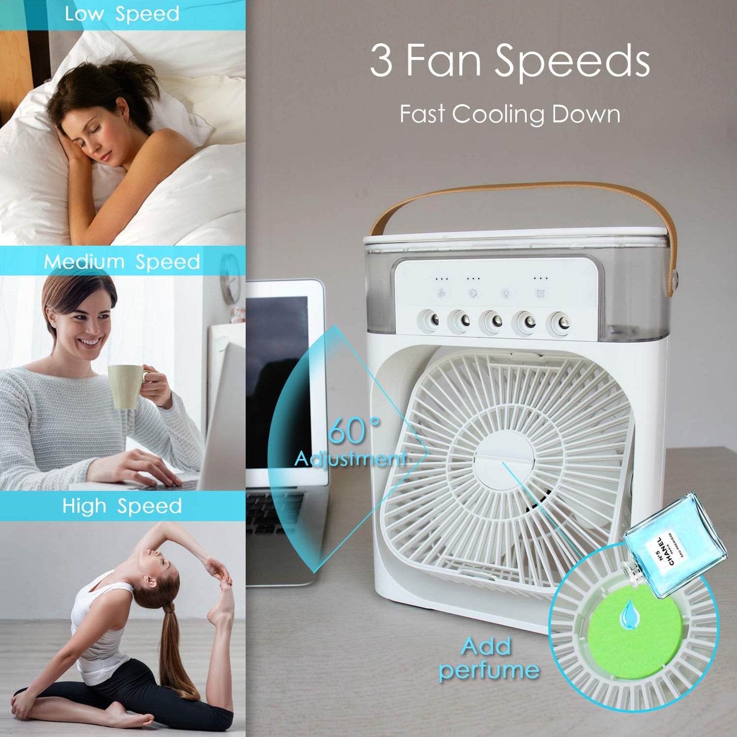 🔥Mini USB Desk Fan with Misting Spray – 3 Wind Speeds, Timer and Spray Modes