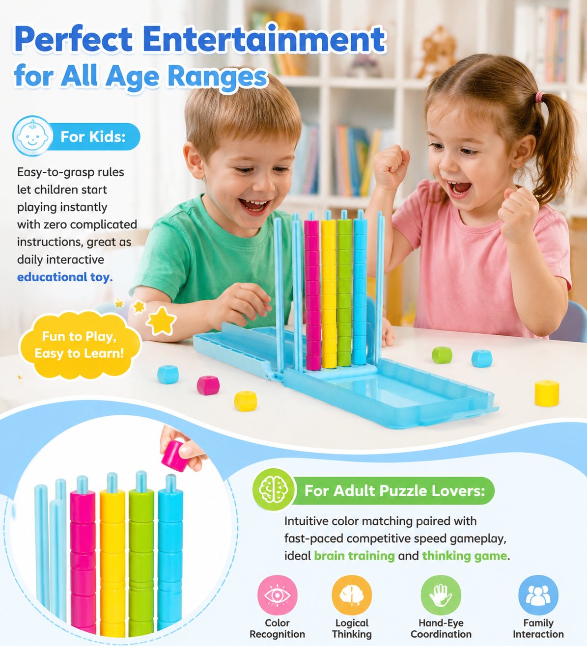 🎖️Mini Color Stack Challenge 🎯 – Portable Brain Teaser Travel Game with 40 Color Rings ✈️