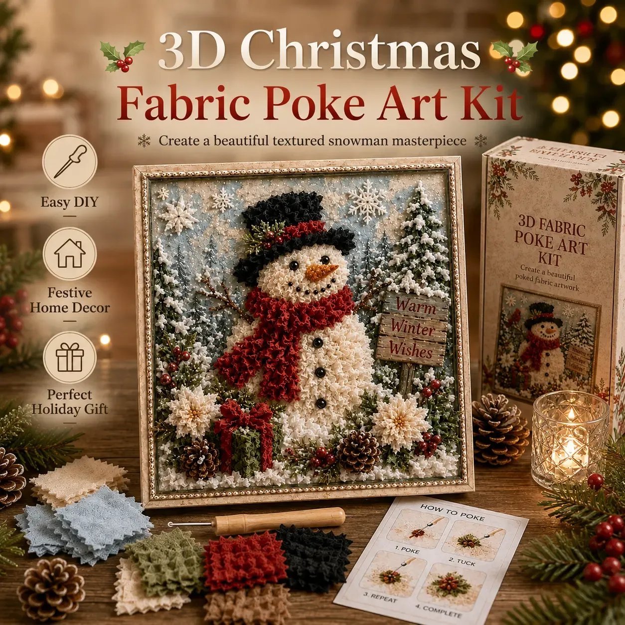 ✨Hot 30% OFF🌹🎄 3D Christmas Fabric Poke Art Kit