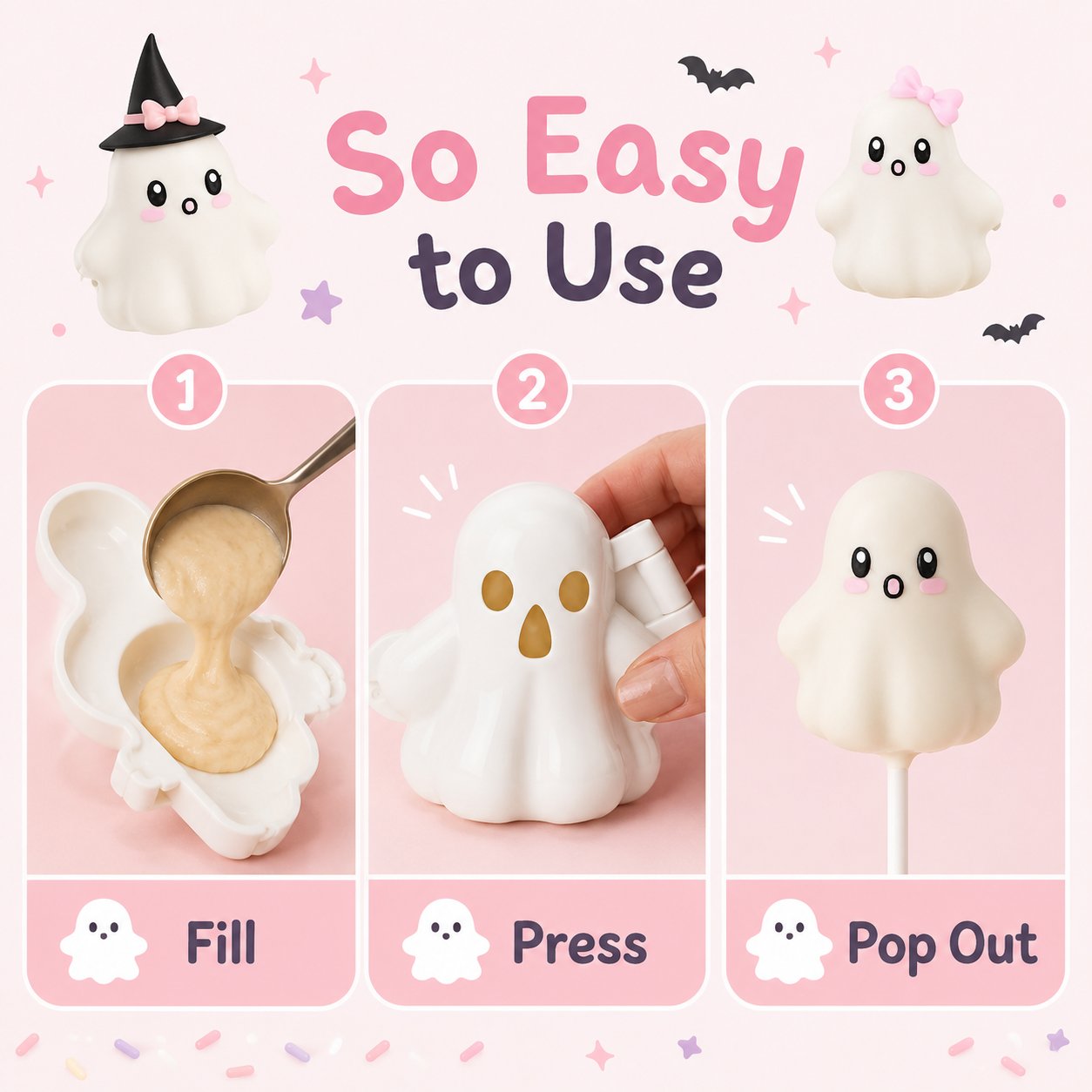 🔥👻 Ghost Cake Pop Mold | Reusable Food-Safe Mold for Cute Spooky Treats, Parties & Creative Baking 🎃✨