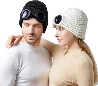 🎖️MansWill Winter Beanie Hat with Removable Goggles for Men & Women