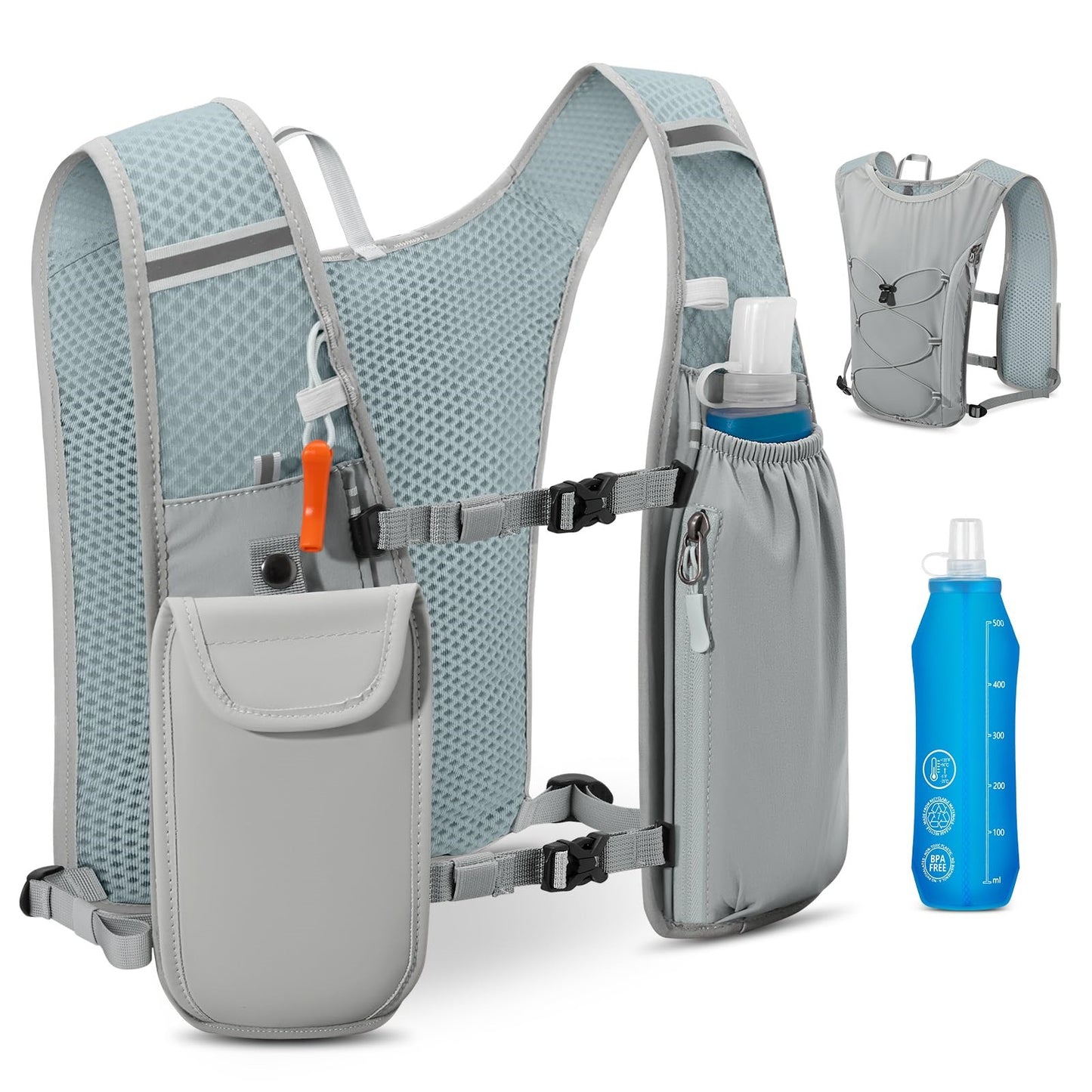 🎖️Lightweight 500ml Waterproof Phone Pocket Adjustable No-Bounce Straps Running Hydration Vest Trail Outdoor Bags for Hiking
