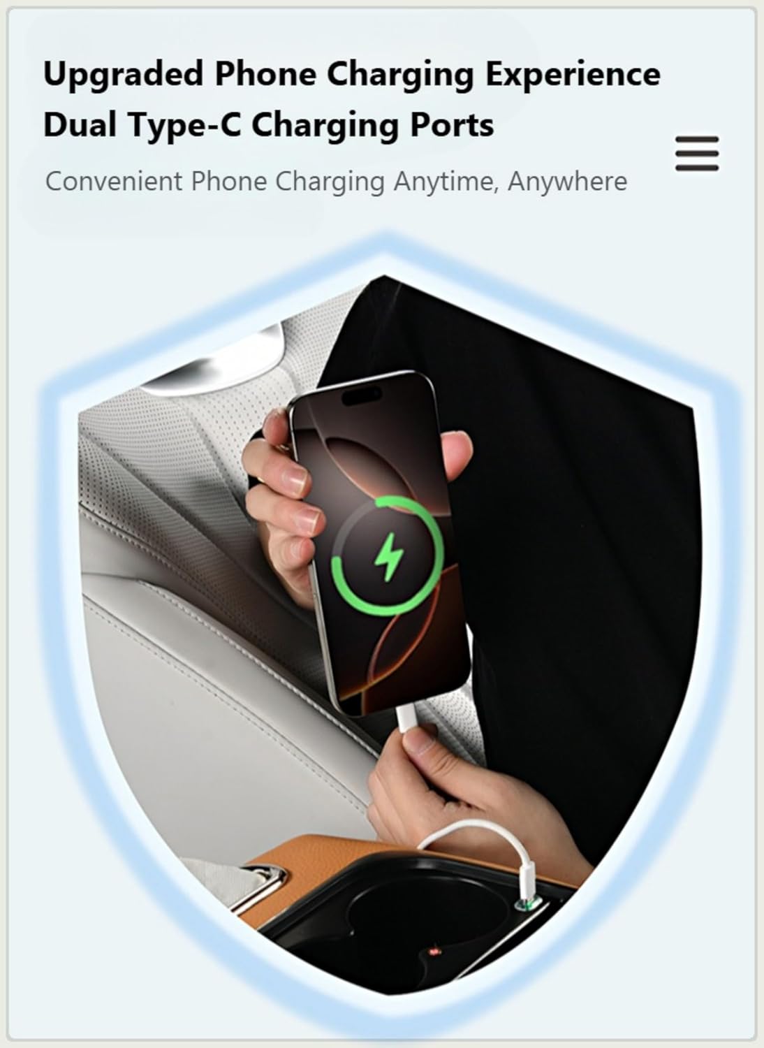 🎖️Car Armrest Pad with LED Starry Sky Light, Dual Type-C Charging Ports