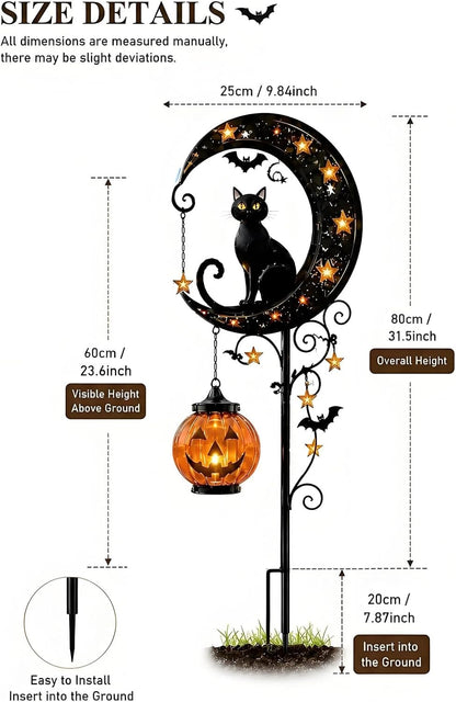 🎖️Solar Halloween Black Cat & Pumpkin Moon Garden Stake Light