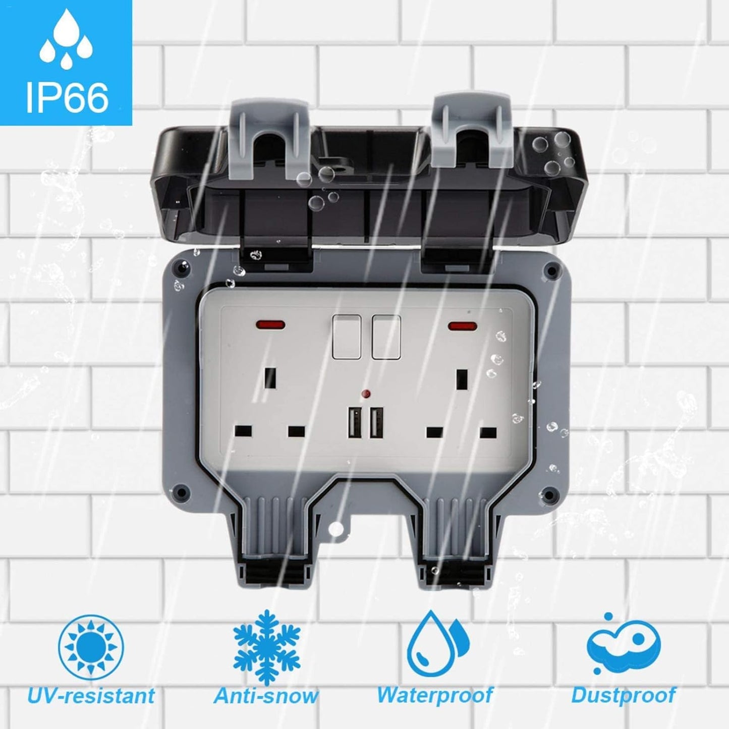 🔥Waterproof Outdoor Power Box with 9.8Ft Extension Cord, Switches & LED Indicator Electrical Outlets Extender