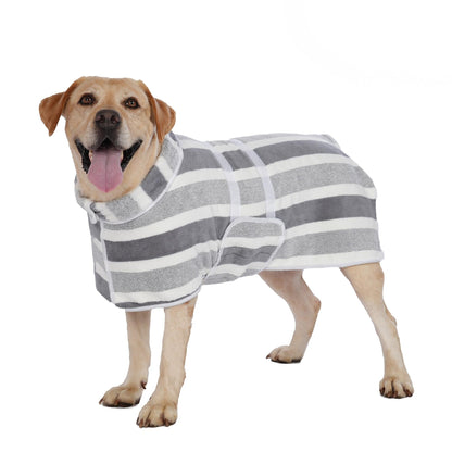 ✨75K+ SOLD!🐶Quick-Dry Dog Bathrobe, Absorbent Striped Pet Towel Coat with Adjustable Belly Band, Washable Pet Bathrobe