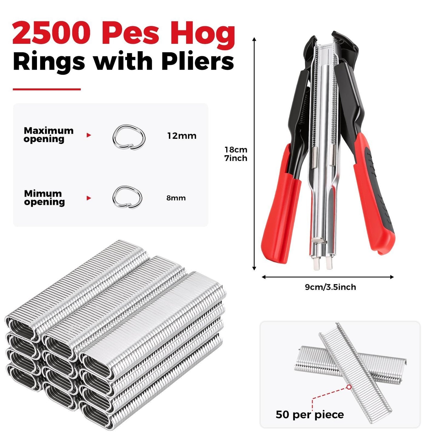 ✨Spring-Loaded Hog Ring Pliers Kit with 500 C-Clips