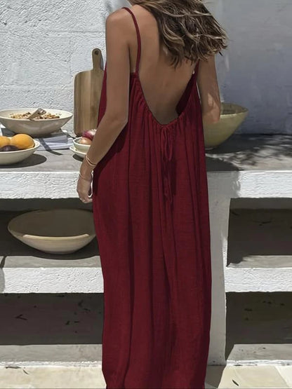 🔥LAST DAY SAEL 49% OFF!!💃Women's Solid Color Backless Cami Dress💕