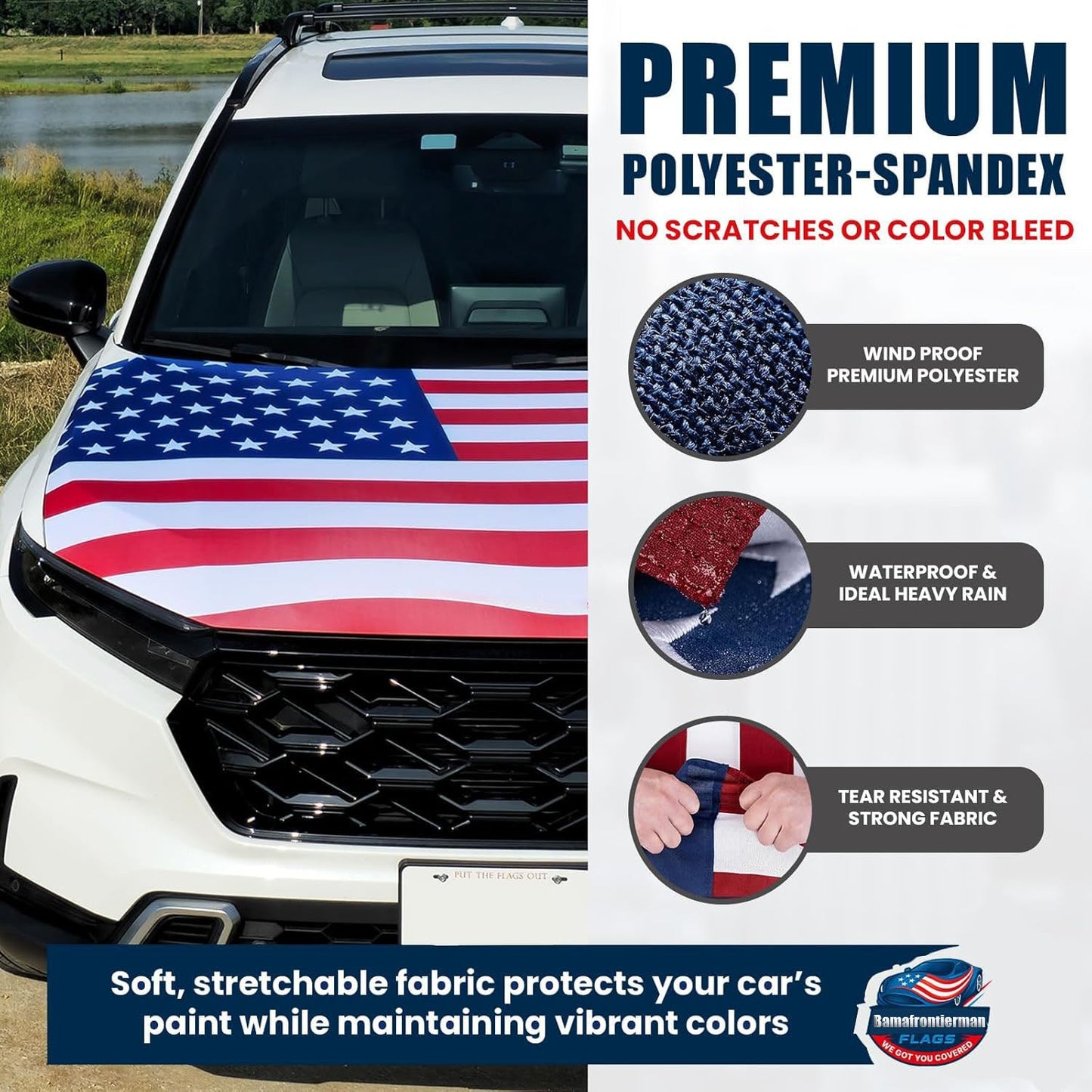 ✨🦅American Flag Car Hood Cover With Dual Triangle Clips Fits Trucks SUVs Sedans Jeep Commemorative Edition