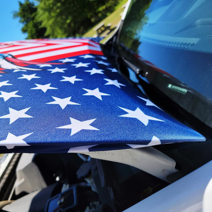 ✨🦅American Flag Car Hood Cover With Dual Triangle Clips Fits Trucks SUVs Sedans Jeep Commemorative Edition