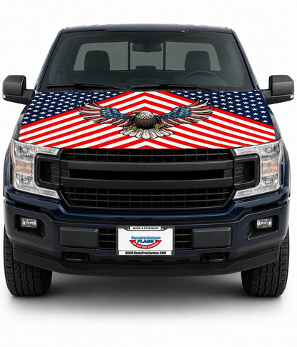 ✨🦅American Flag Car Hood Cover With Dual Triangle Clips Fits Trucks SUVs Sedans Jeep Commemorative Edition