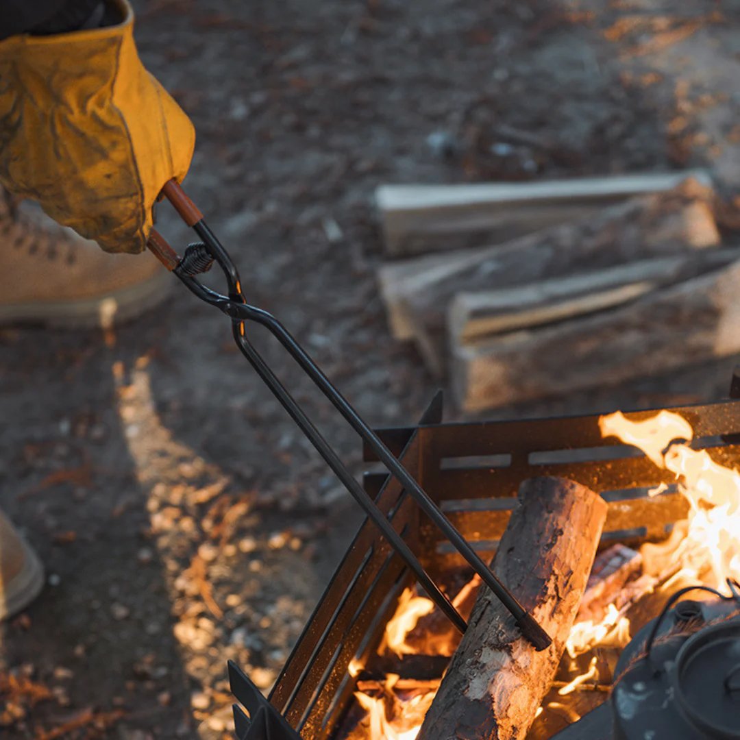 🎖️50% OFF - Camping Fire Tongs | Heavy-Duty Carbon Steel | Leather Sheath | Serrated Grip | Brown/Black Options