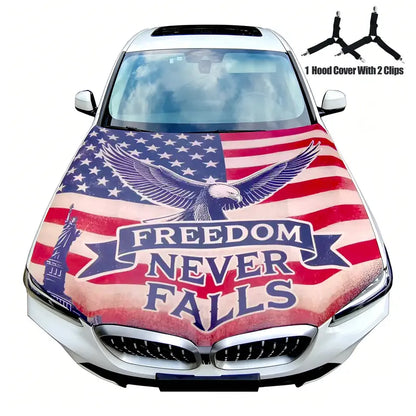 ✨🦅American Flag Car Hood Cover With Dual Triangle Clips Fits Trucks SUVs Sedans Jeep Commemorative Edition