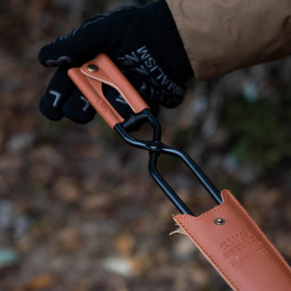 🎖️50% OFF - Camping Fire Tongs | Heavy-Duty Carbon Steel | Leather Sheath | Serrated Grip | Brown/Black Options
