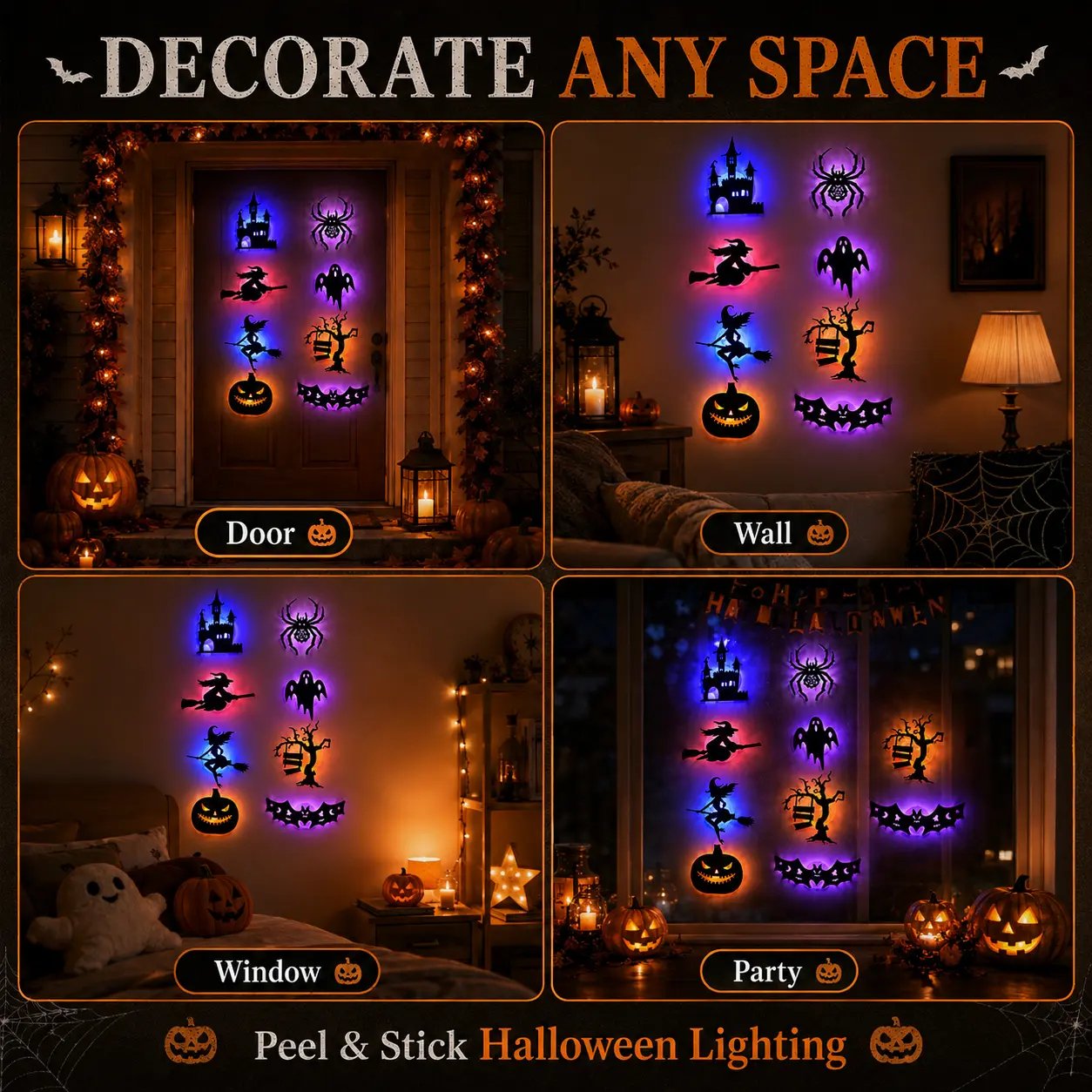 🔥30 PCS Halloween LED Silhouette Wall Light Stickers