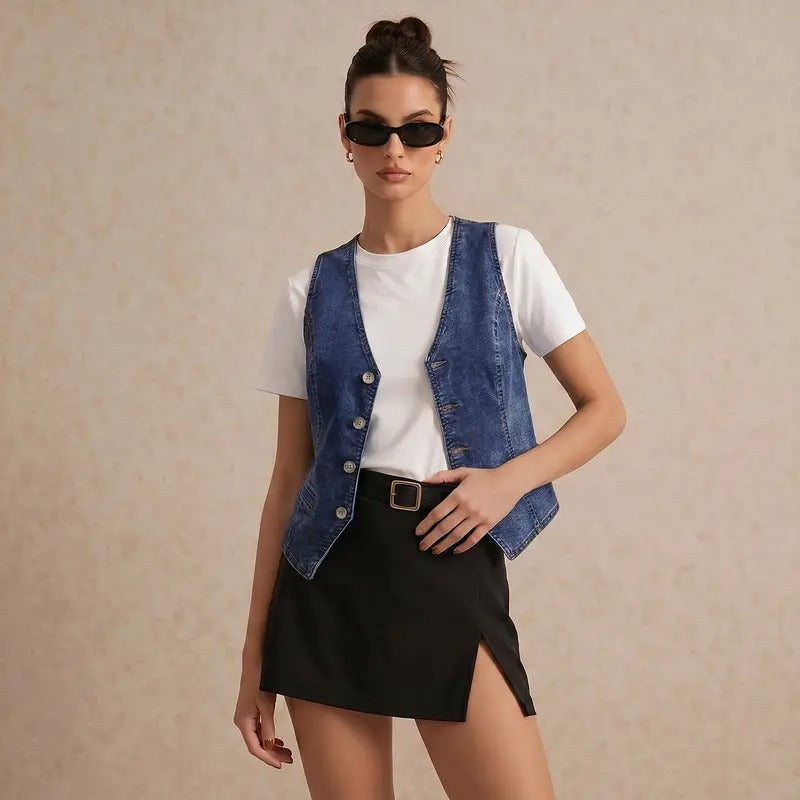 🎖️Fashion Women's Stretchy Denim Slim Fit Vest V-Neck Sleeveless