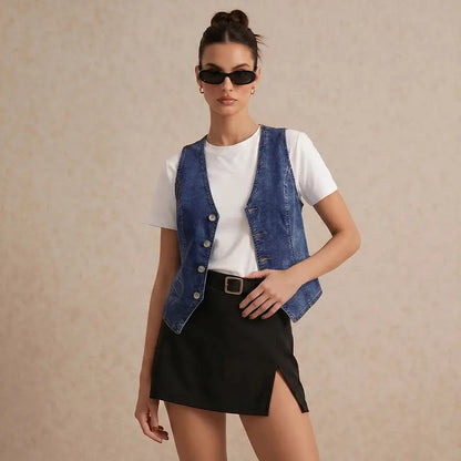 🎖️Fashion Women's Stretchy Denim Slim Fit Vest V-Neck Sleeveless
