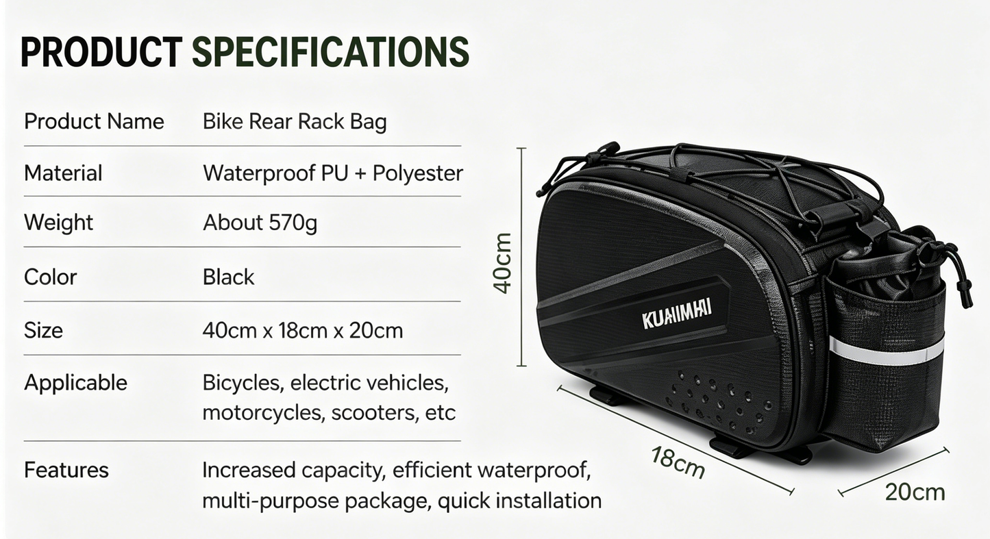 ✨RZAHUAHU Bike Rear Rack Bag, Waterproof Bicycle Trunk Pannier Bag