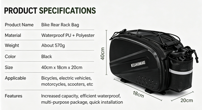 ✨RZAHUAHU Bike Rear Rack Bag, Waterproof Bicycle Trunk Pannier Bag