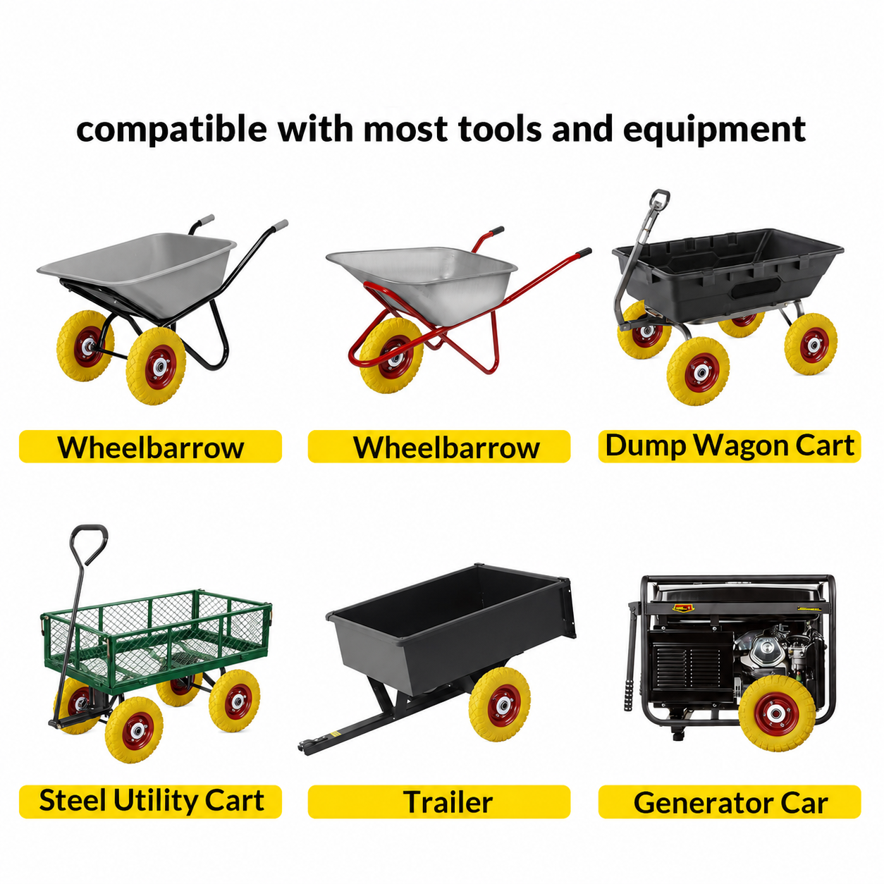 🔥Flat Free Wheelbarrow Tire and Wheel, 16" Puncture Proof