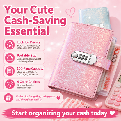🔥Glliter Cash Savings Binder with 3-Digit Combination Lock – 100-Page Cash Stuffing Budget Organizer for Savings Challenges, Money Goals & Gifts 💖